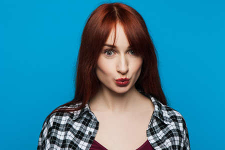 Surprised beautiful female. Happy news for girl. Curious facial expression, emotional conceptの写真素材