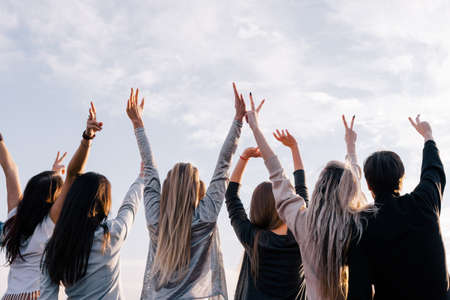 Young people self-development. Spiritual growth. Good prospects, faith in future, religion conceptの写真素材