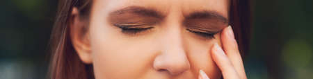 Womens stupid mistake. Regret guilt forget headache hangover conceptの写真素材