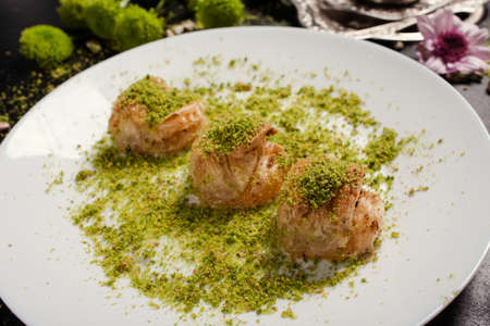 Baklava traditional oriental dessert. Sweet turkish food background conceptの写真素材