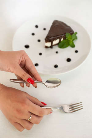 dessert cutlery set. restaurant food table serving conceptの写真素材