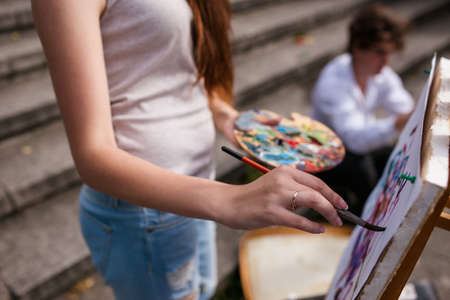 Artist education inks city concept. Lifestyle of talented people. Activity leisure. Art lessons.の写真素材