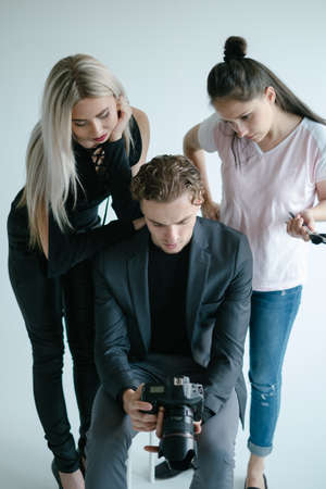 backstage photography teamwork communication hobby lifestyle leisure concept. Working process.の写真素材