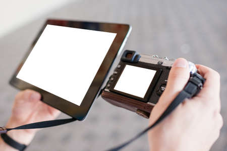 e-business tablet photo camera advertisement marketing concept
