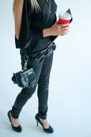 photographer lifestyle coffee break inspiration idea search concept.
