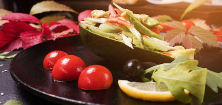 cooking recipe of elegant vegetables salad. healthy food. proper and delicious nutrition.の写真素材