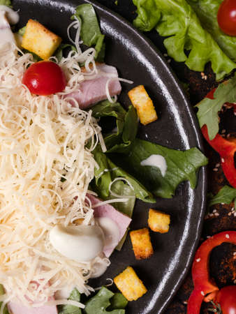 delicious caesar salad food ingredients. cooking recipe. nourishing mealの写真素材