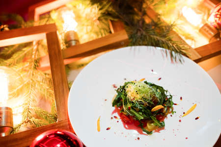 Vegetarian meal. Festive holiday dinner. New year restaurant menu conceptの写真素材