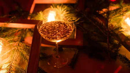 champagne glass. Festive holiday beverage. Fun joy and celebration. Alcohol abuse conceptの写真素材