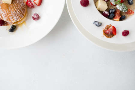 tasty breakfast food. Wholesome proper nutrition. Healthy lifestyle. Free space conceptの写真素材