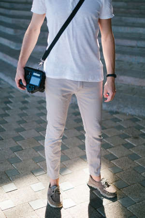 tourist photography. traveler ready to make a lot of photographs of famous landmarks. new experiences and happy memories conceptの写真素材