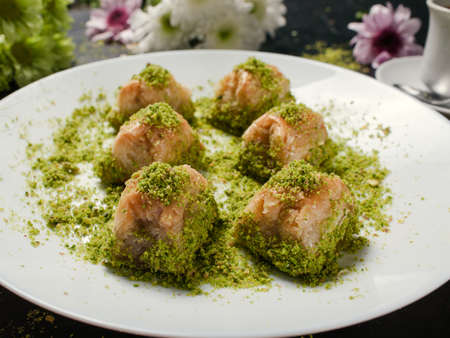 Baklava traditional oriental dessert. Sweet turkish food background conceptの写真素材