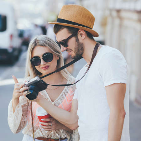 tourist photography. family vacation. tourism and travel conceptの写真素材