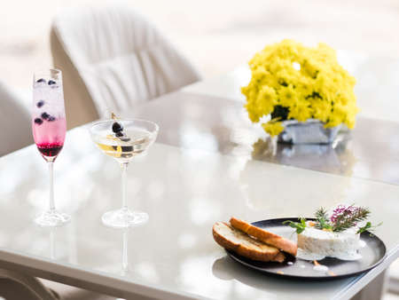 morning cocktail aperitif restaurant date concept. romantic atmosphere. breakfast time. lifestyle of...