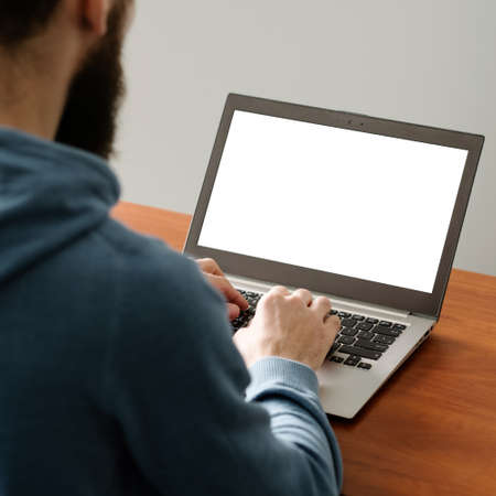 Web developer at work. Creating apps. Man coding on the laptop. Software programming. IT sphere.