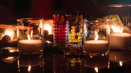 Magic new year background. Festive celebration party decor. Warm and cozy atmosphere. Bad habits...