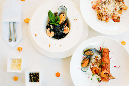 exotic asian readymade seafood assortment concept. luxury lifestyle. proper nutritionの写真素材