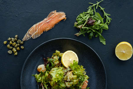diet food meal. Fresh herb salad for weight loss. Low calorie dish for healthy and fit bodyの写真素材