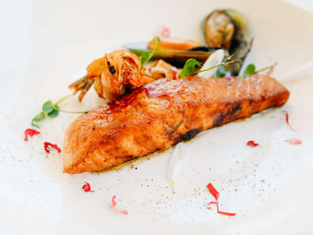 seafood breakfast restaurant recipe concept. lifestyle of high society. proper nutrition. food photography.の写真素材