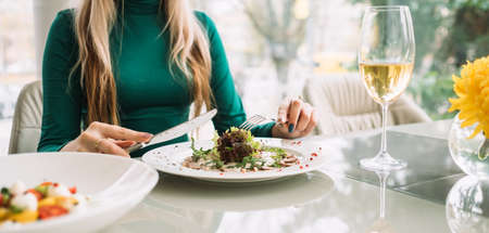 Restaurant serving. Healthy food. Proper nutrition conceptの写真素材