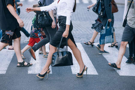 crosswalk urban lifestyle city rush hour crowd conceptの写真素材