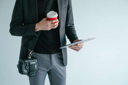 photographer lifestyle coffee break inspiration idea search concept.の写真素材