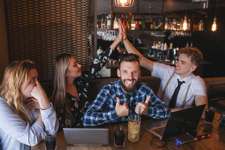 teamwork success achievement. happy winner motivation conceptの写真素材