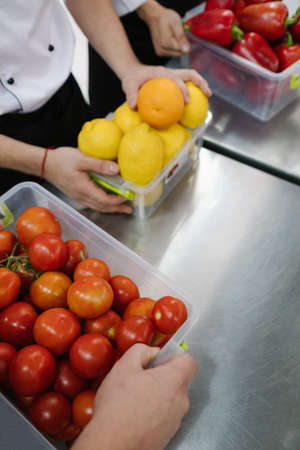 Keeping it fresh. Storage of vegetables and fruit in a restaurant. Special conditions to save provision longerの写真素材