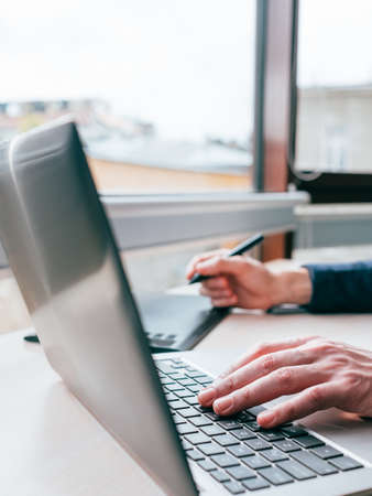 Graphic designer at work. Creative skills illustrator art innovation ideasの写真素材