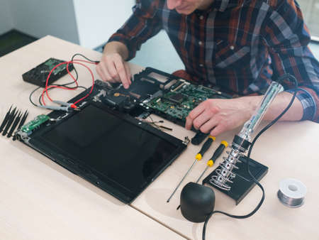 laptop computer maintenance repair service. Troubleshooting. Technology electronicsの写真素材