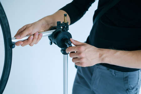 backstage photo studio. photography equipment. photographer workplace