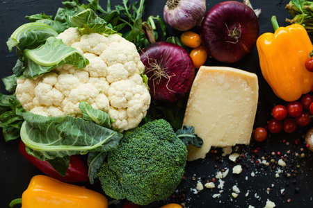 Cauliflower vegetables assortment. Organic food ingredients for proper nutrition and diet meals conceptの写真素材