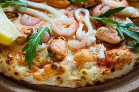 Seafood pizza. Traditional italian cuisine. Fast and tasty dinner conceptの写真素材