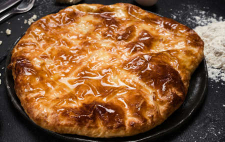 nourishing imeretian khachapuri recipe. fatty delicious unhealthy food. georgian cuisine