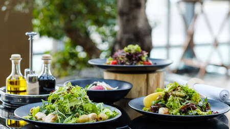 banquet at restaurant Variety of meals prepared for a reception or dinner party. Healthy eating...