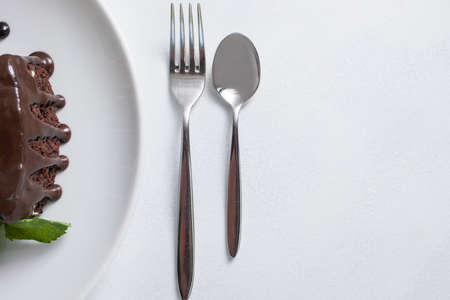 dessert cutlery set. restaurant food table serving conceptの写真素材