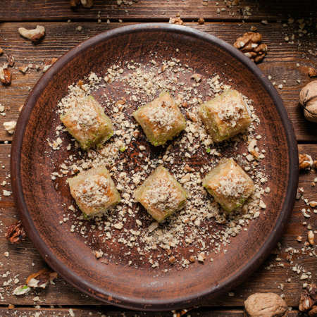 Baklava traditional oriental dessert. Sweet turkish food background conceptの写真素材