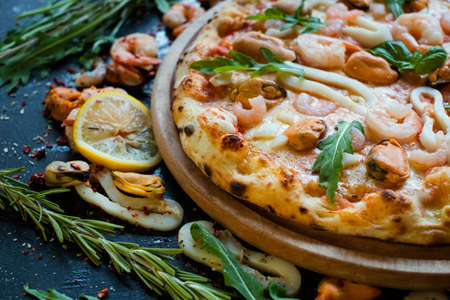 Seafood pizza. Traditional italian cuisine. Fast and tasty dinner conceptの写真素材