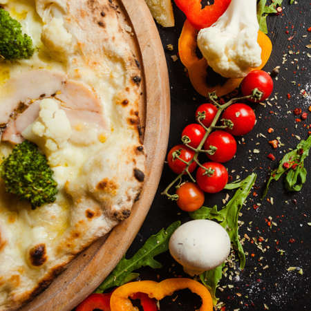 Cauliflower and broccoli pizza. Diet dish with lots of vegetable proteins for healthy nutrition conceptの写真素材