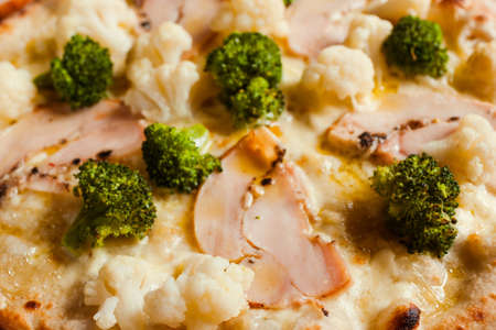 cauliflower and broccoli pizza background. Diet food contains vegetable proteins for healthy eating conceptの写真素材