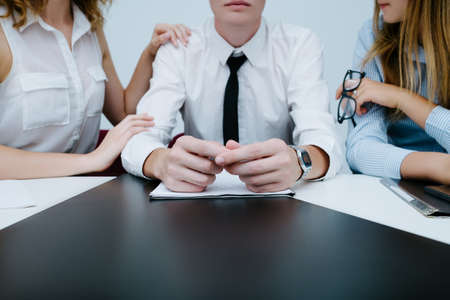office flirt love romance seduction concept. love affair at work. lifestyle of womanizerの写真素材