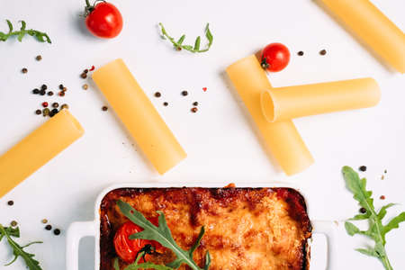 italian cuisine delicious dish recipe. white background. national cuisine. lifestyle of gourmet.の写真素材