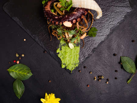 seafood salad restaurant recipe concept. healthy and luxury food. raw eating. proper nutrition.の写真素材