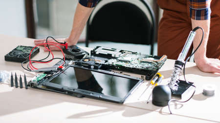 Broken laptop. Computer equipment. Technology science engineering industry