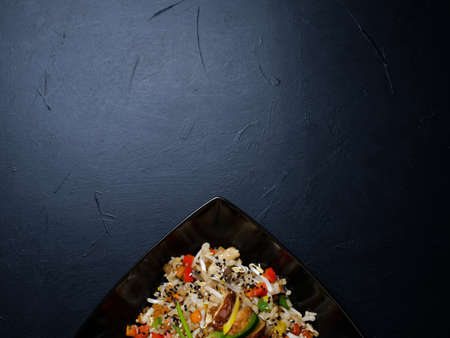 oriental cuisine food. veggie salad background. wholesome eating. balanced diet. copyspace conceptの写真素材