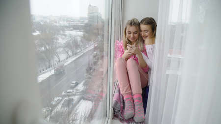 friendship bff. young teenage mates fun leisure. girl hugging. love closeness and bonding. best friends foreverの写真素材