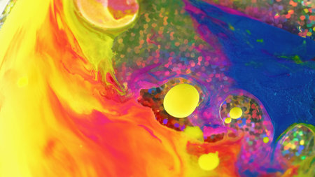 Colorful flow background paint spill art sequinsの写真素材