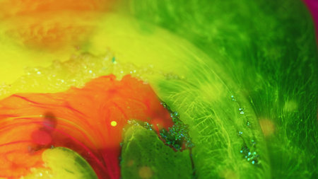 Color fluid ink water mix neon green dye blend