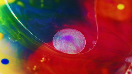 Oil bubbles color fluid ink water red blue gel inkの写真素材