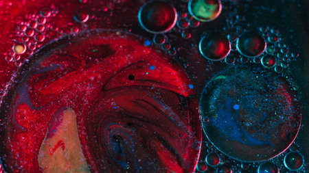 Colorful liquid background ink bubbles blend round